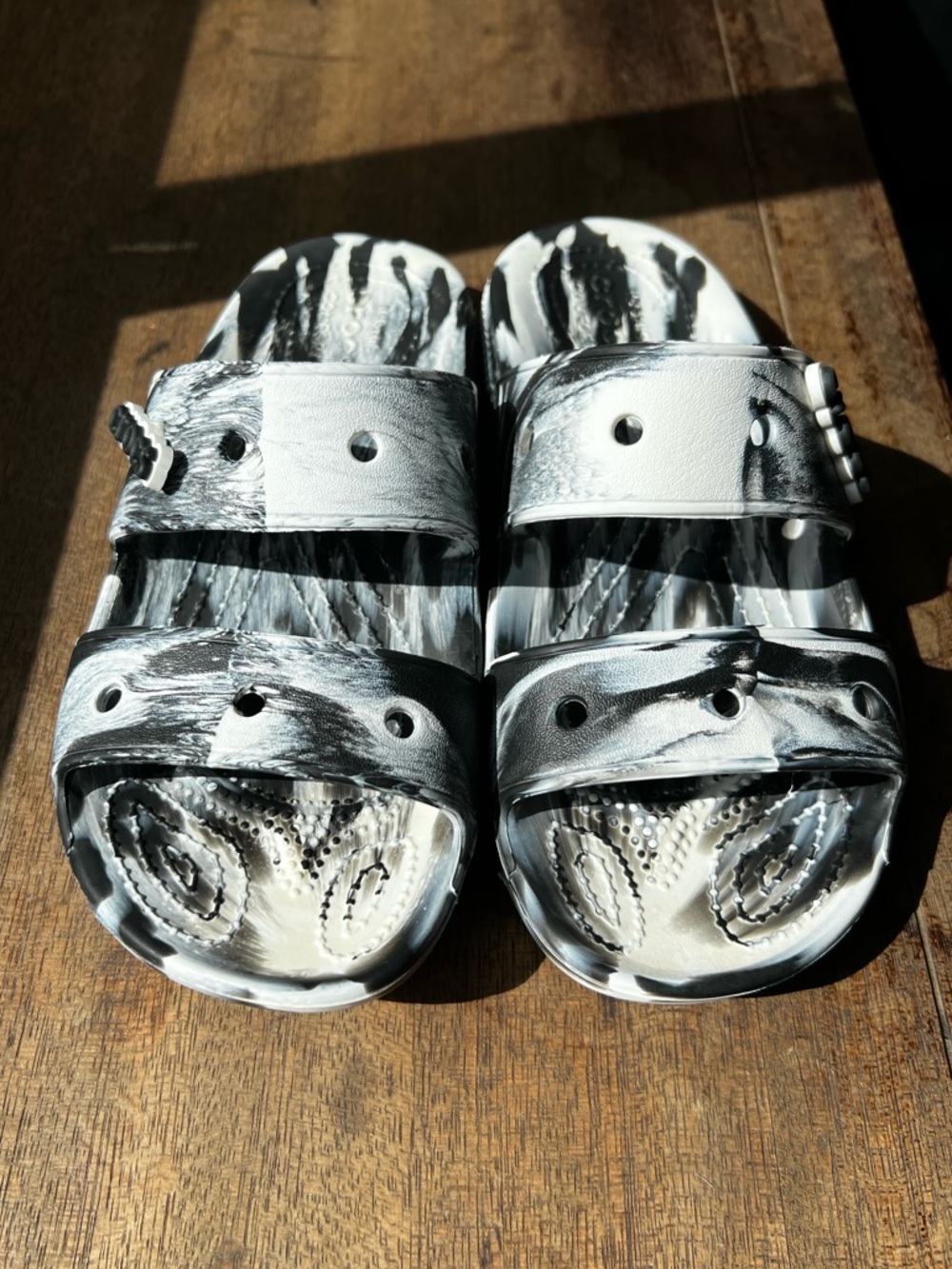 Women’s Black and White Marble Crocs